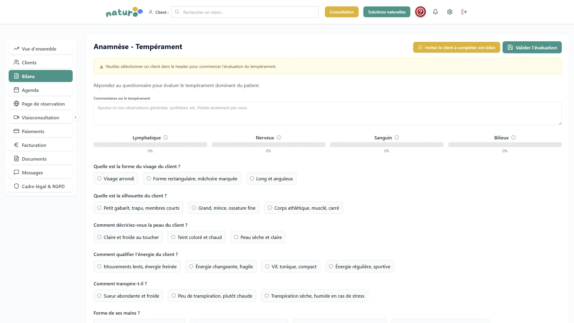 Bilan tempérament Naturooo - questionnaire naturopathe Bilan tempérament Naturooo - questionnaire naturopathe