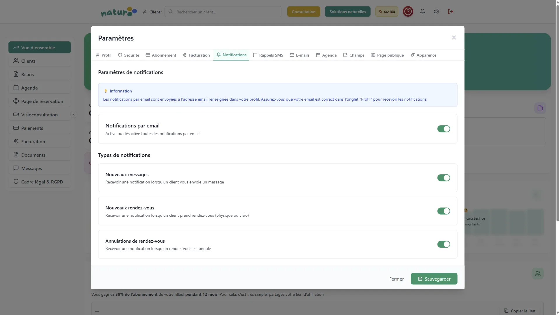Notifications Naturooo - alertes praticien naturopathe Notifications Naturooo - alertes praticien naturopathe